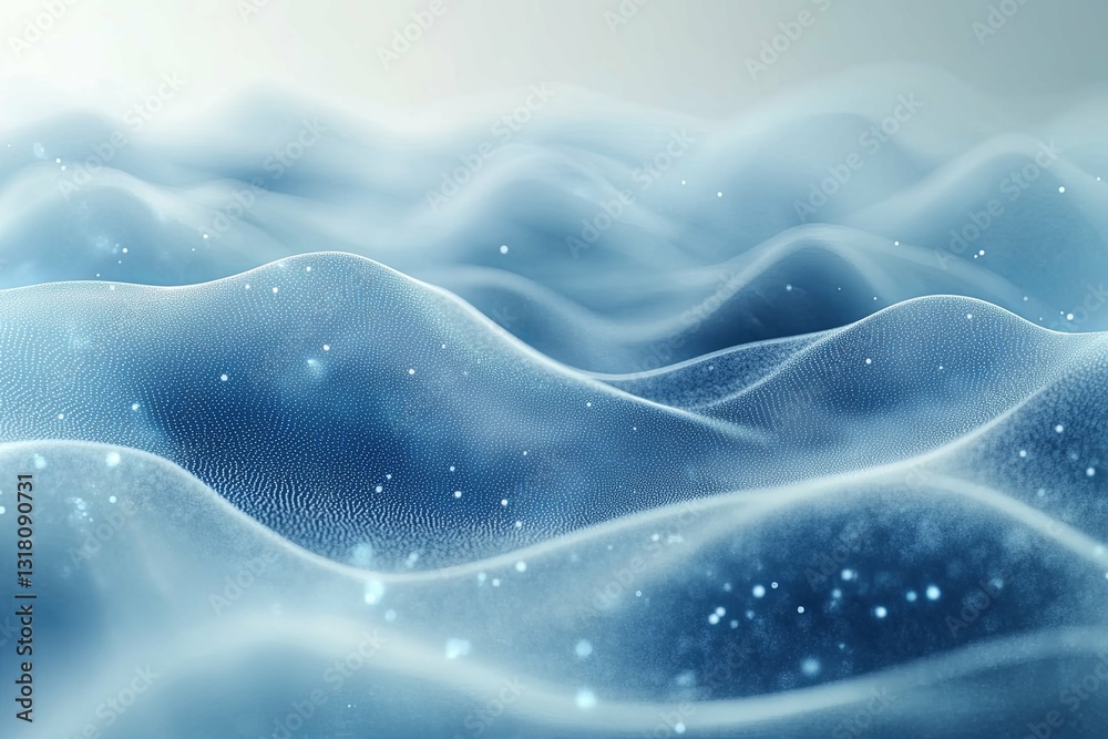 Wall mural abstract blue undulating surface with sparkling particles scattered around