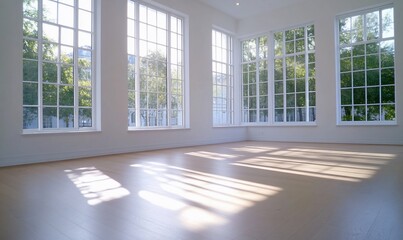 Obraz premium Empty modern room filled with bright natural sunlight, for interior design