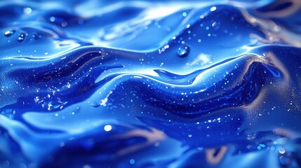 Abstract Blue wavy surface with light reflects and water droplet textures
