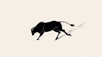 Running bull, minimalist art, white background, power