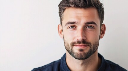 Fototapeta premium Handsome Man in Portrait Staring at Camera with Calm Expression