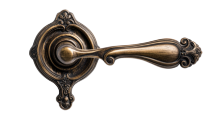 A close-up of an antique bronze door handle with a classic keyhole, isolated on transparent background, capturing the elegance and history of traditional design