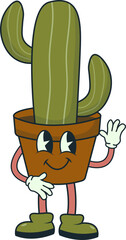 Cactus Character with Cute Cartoon Design. Vector Illustration.