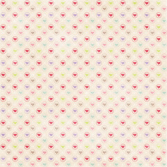 Pastel seamless pattern with colorful heart polka dots on a beige textured background, perfect for Valentine’s Day, baby shower designs, gift wrap, kids fabric and cute stationery.