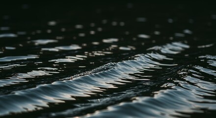 Serene Water Surface: Close-Up of Gentle Ripples and Reflections at Dusk
