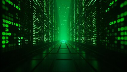 Futuristic Green binary Code Background with Digital Glow for Technology and Cybersecurity Concepts