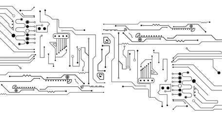 Circuit board electronic or electrical line on white background. Technology concept vector illustration.