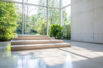 Interior design with staircases and garden view for architectural presentation