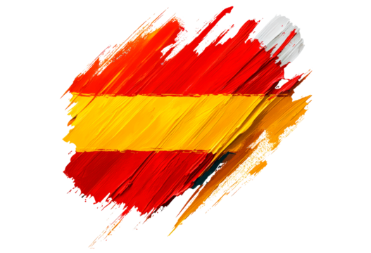 Spain flag in paint brush strokes isolated on transparent background