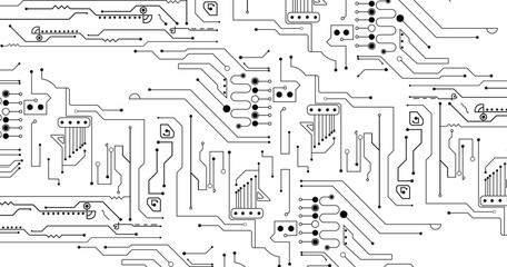 Circuit board electronic or electrical line on white background. Technology concept vector illustration.
