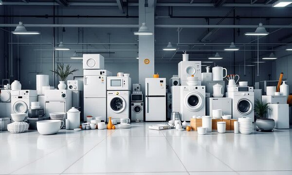 Modern White Appliances in a Clean Warehouse Setting