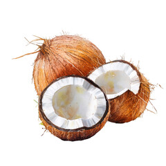 Fresh coconuts displayed on a clean transparent background with a touch of accents, Coconuts on transparent background