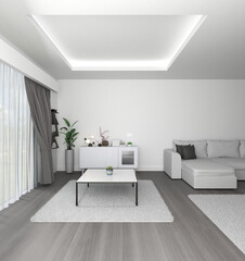 Fototapeta premium 3d render modern minimalist living room interior deign