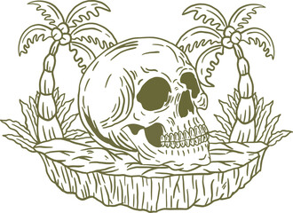 illustration beach skull island surfing vector outline