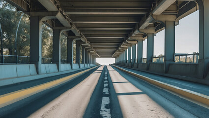 Naklejka premium Empty Road Under a Modern Bridge with Perspective View