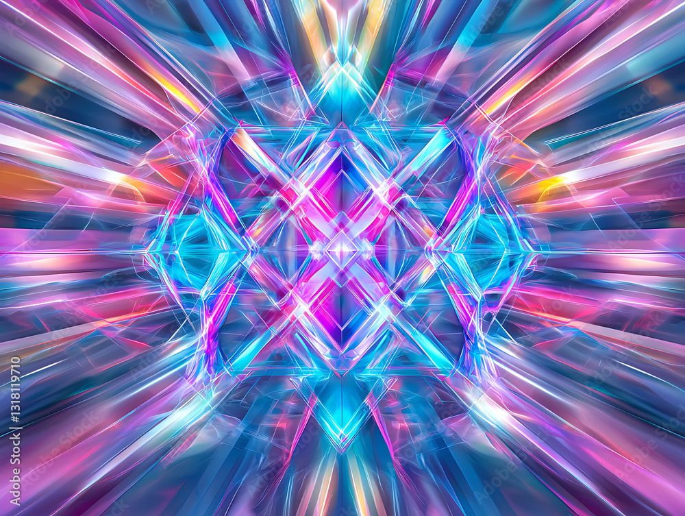 Poster dynamic digital art displaying vibrant light patterns in abstract form studio environment high-resol