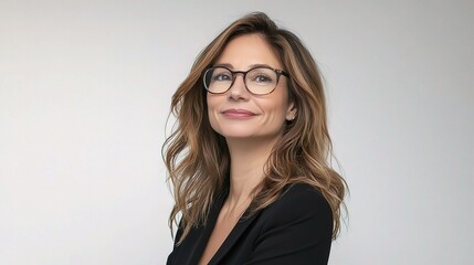 Fototapeta premium Beautiful Middle-Aged Business Woman Wearing Glasses and Smiling