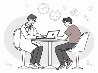 Fototapeta premium an vector illustration of two men sitting at a table with a laptop in front of them