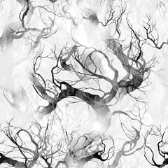 Seamless pattern with intricate tree branches and twigs. Delicate lines and layered textures create depth and an organic feel. Perfect for textiles, wallpapers, packaging, and digital backgrounds.