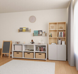 3d render minimalist playroom interior design
