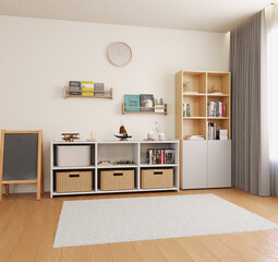 3d render minimalist playroom interior design
