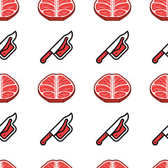 Seamless Pattern of Steak and Butcher Knife – Hand-Drawn Meat Illustration