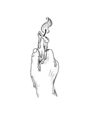 pointillist illustration of a hand holding a candle