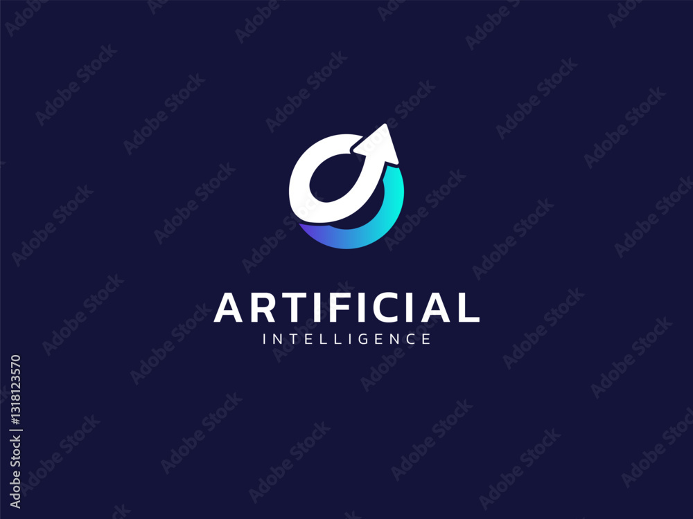 Wall mural artificial intelligence with curved grow arrow in circle technology analysis logo vector design conc