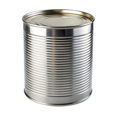 Shiny Silver Ribbed Metal Food Can Isolated on White Background