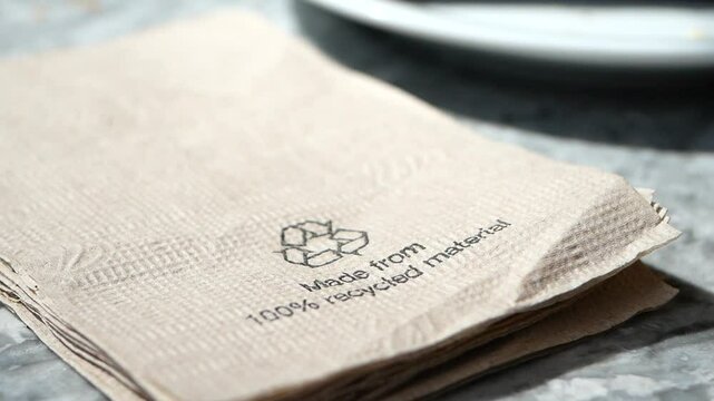 Recycled napkins at an eco-friendly cafe with sustainable dining