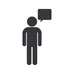 Isolated pictogram man talking with message bubble symbol, emphasizing convertation, communication and talking