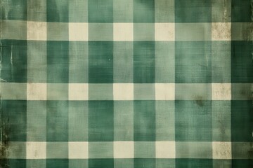 Vintage Green and White Gingham Fabric Texture Background, Detailed Pattern.