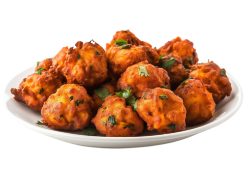 Pakora on white plate serving isolated on a white background