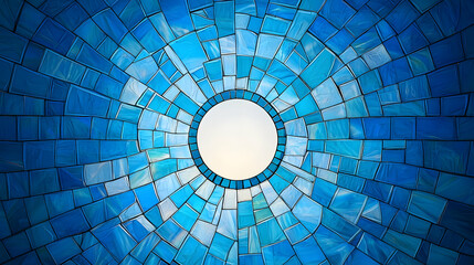 Naklejka premium Abstract Blue Circular Mosaic Pattern Design With Light Center and Geometric Shape