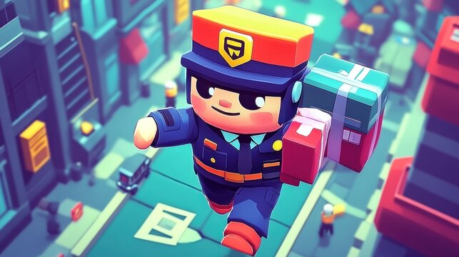 Brawl Stars Police Officer Delivering Gifts in a Vibrant City