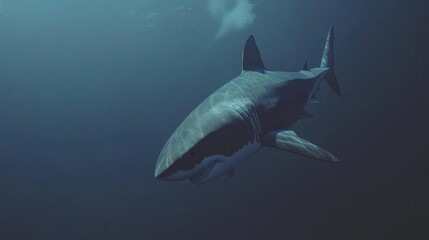 Fototapeta premium Majestic Great White Shark Underwater: A Breathtaking Ocean Encounter