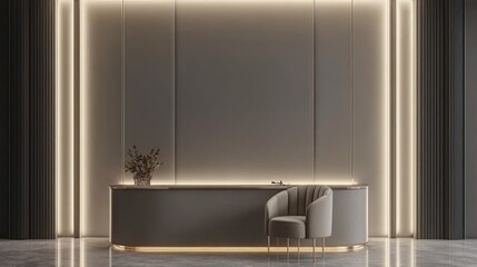 Elegant Reception Area Design: Modern Minimalist Interior with Subtle Lighting