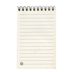 Notebook commonly used for notes or reminders. a small notebook lined with lines. book empty line date isolated on white background.