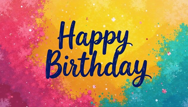 Playful and whimsical hand-lettered birthday message on vibrant background, ideal for greeting cards, fun, greeting card, vibrant
