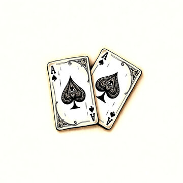 recommend clip art: Two Ace Poker Cards With Spade Heart Suits Black and White Outline Line Art Drawing.
                    