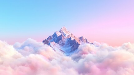 Obraz premium Surreal Sunrise Majestic Snow Capped Mountain Peak Above Pastel Clouds