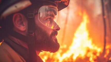 Fototapeta premium Firefighter Battling Wildfire Courage Bravery Duty