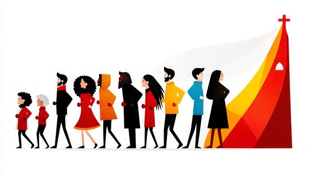 Diverse Group Walking Church Fundraiser Marathon Illustration