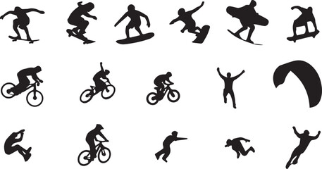 Fototapeta premium Set of extreme sports icons isolated on white background. Vector illustration.
