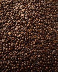 Fototapeta premium A steaming cup of coffee surrounded by scattered coffee beans.