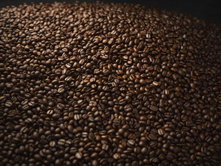 A steaming cup of coffee surrounded by scattered coffee beans.