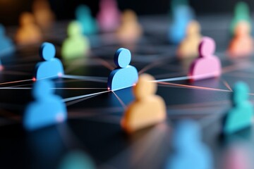 Connected figures network with lines, representing collaboration and social links