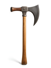 Vintage pickaxe with wood handle isolated on white background