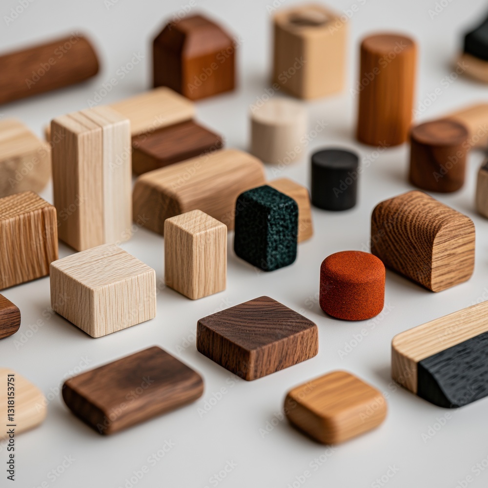 Poster mindful minimalism tactile wood block design collection exploring texture, form and sustainable mate