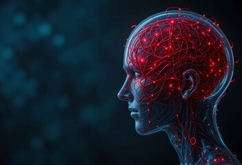 Neural Network of the Mind – A Human Silhouette with Glowing Red Neural Pathways